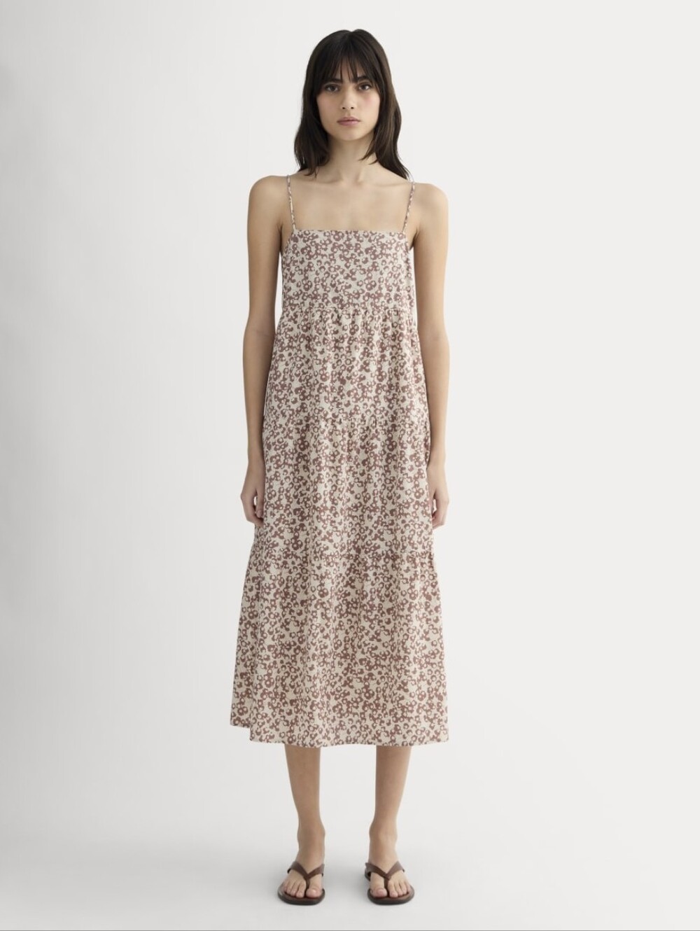 NWT Everlane The Gauze Tiered Brown Floral Midi Dress XL
